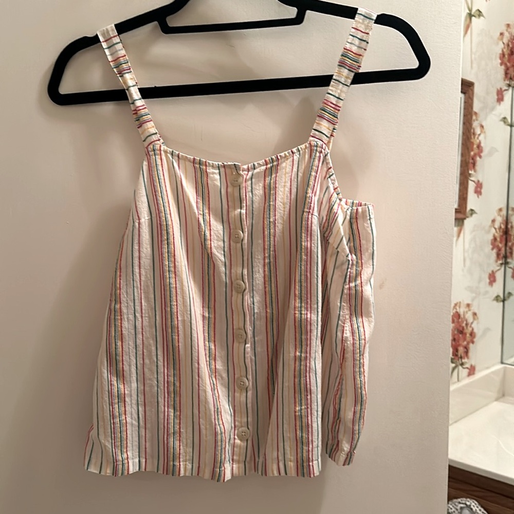 Striped multicolor button down tank top.